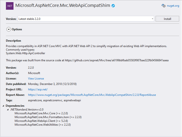 Microsoft.aspNetCore.Mvc.WebApiCompactShim