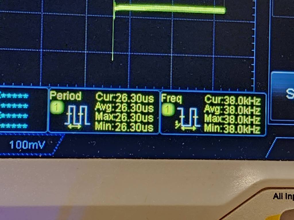 A closeup of the Oscilloscope showing the frequency